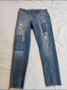 Dear John Faded Blue Patchwork Distressed Skinny Jeans